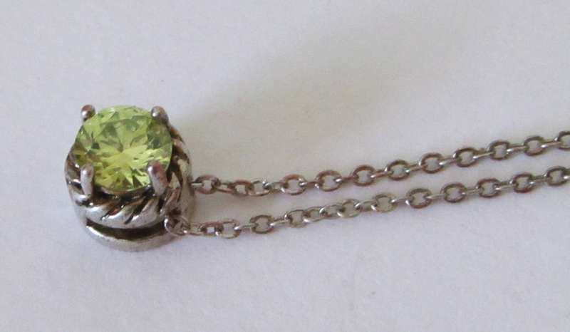 Vintage Silver-Tone and Peridot Rhinestone Pendant Necklace