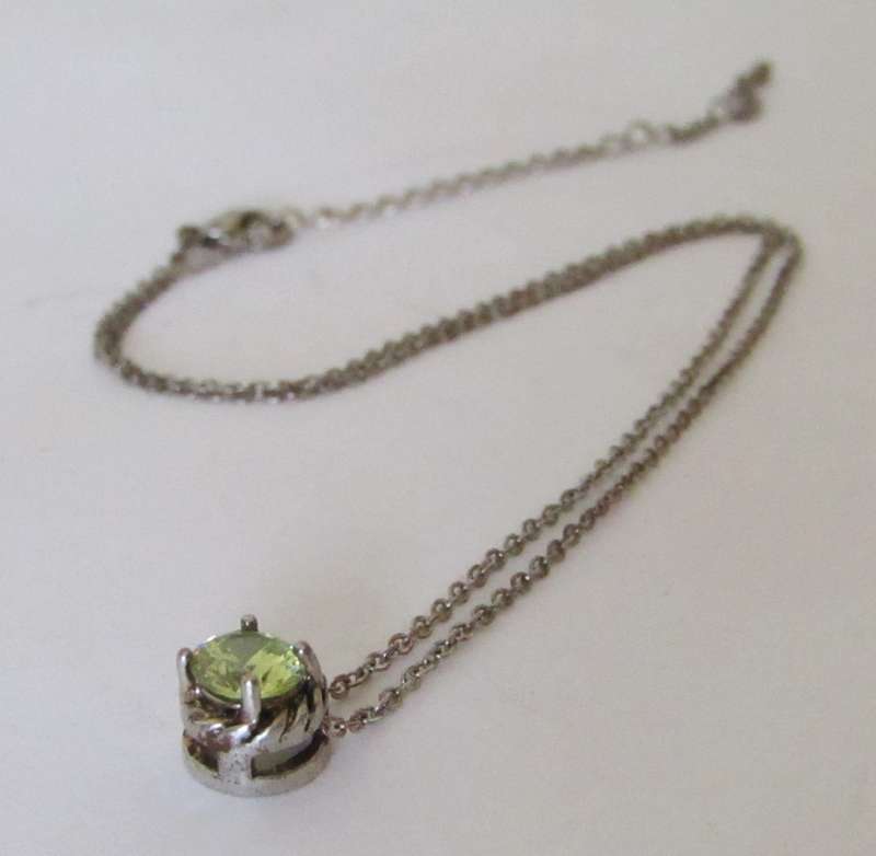 Vintage Silver-Tone and Peridot Rhinestone Pendant Necklace