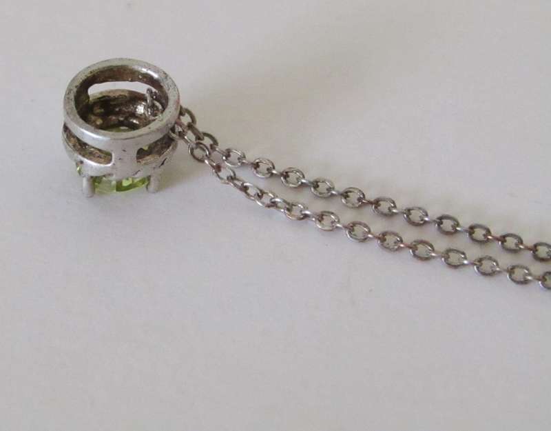 Vintage Silver-Tone and Peridot Rhinestone Pendant Necklace