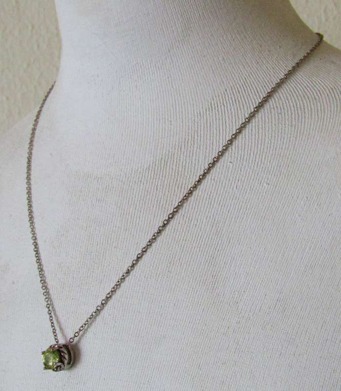 Vintage Silver-Tone and Peridot Rhinestone Pendant Necklace