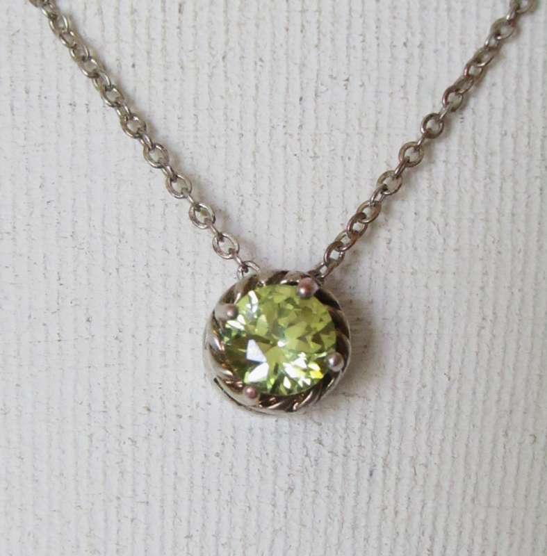Vintage Silver-Tone and Peridot Rhinestone Pendant Necklace