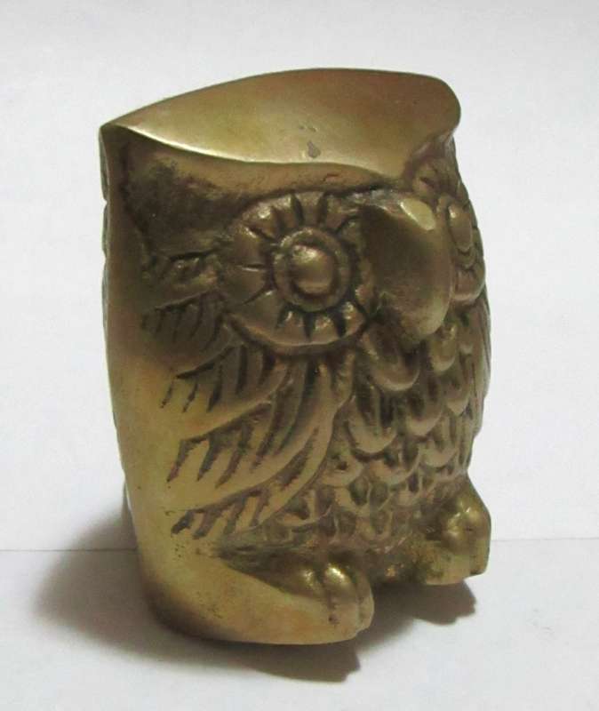 Vintage 1950s Brass Owl Figurine Paperweight  Made in Korea