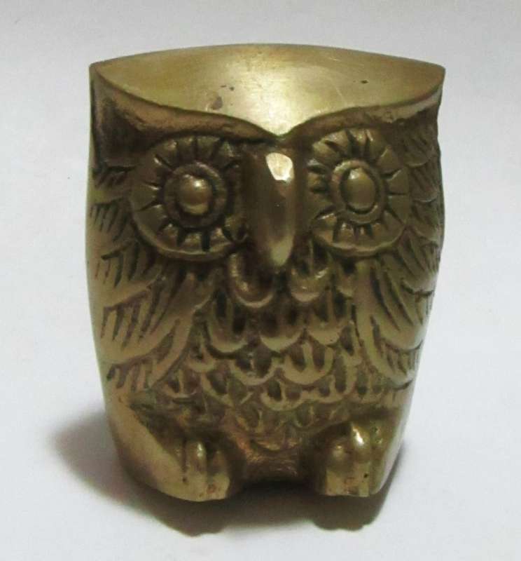 Vintage 1950s Brass Owl Figurine Paperweight  Made in Korea