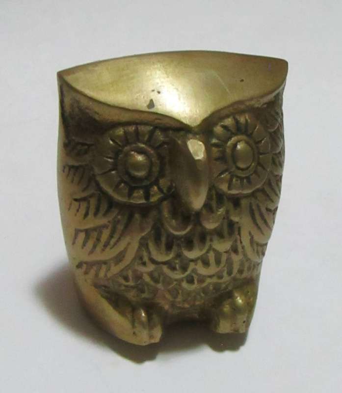 Vintage 1950s Brass Owl Figurine Paperweight  Made in Korea