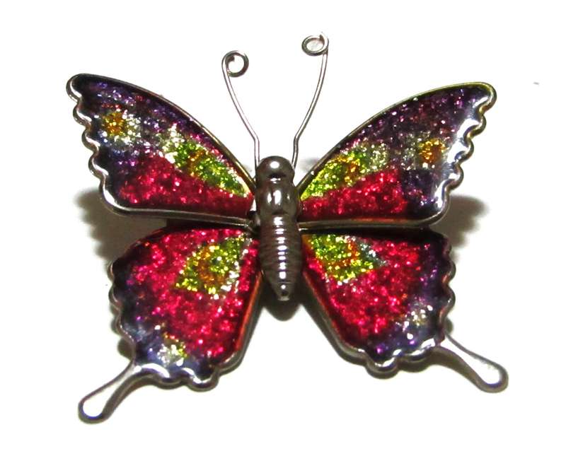 Vintage Silver Tone Butterfly Brooch with Lacquered Glitter Wings