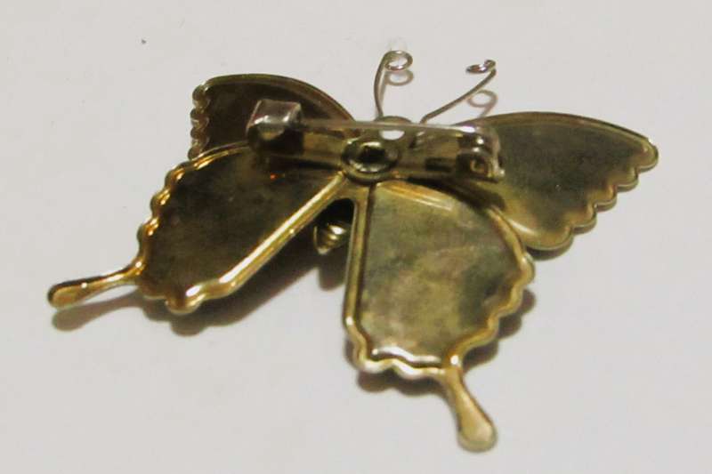 Vintage Silver Tone Butterfly Brooch with Lacquered Glitter Wings