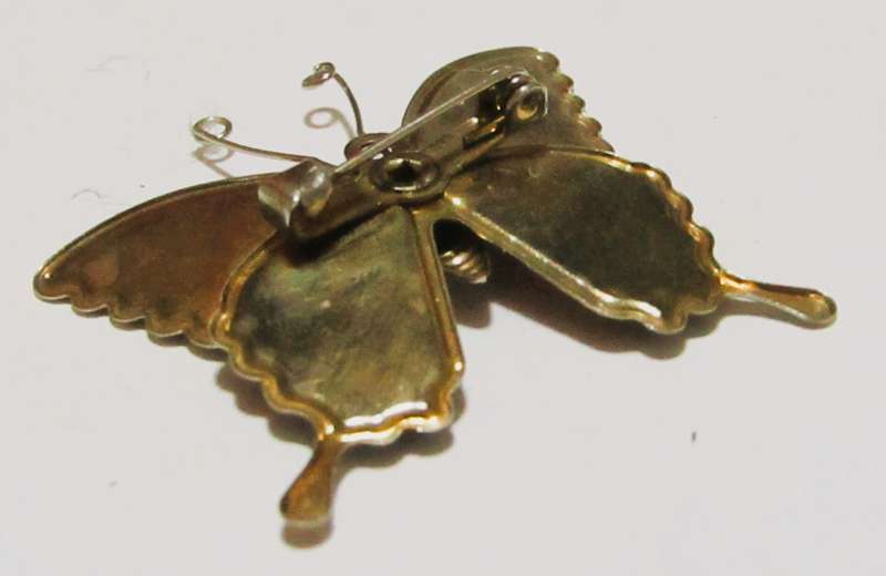 Vintage Silver Tone Butterfly Brooch with Lacquered Glitter Wings