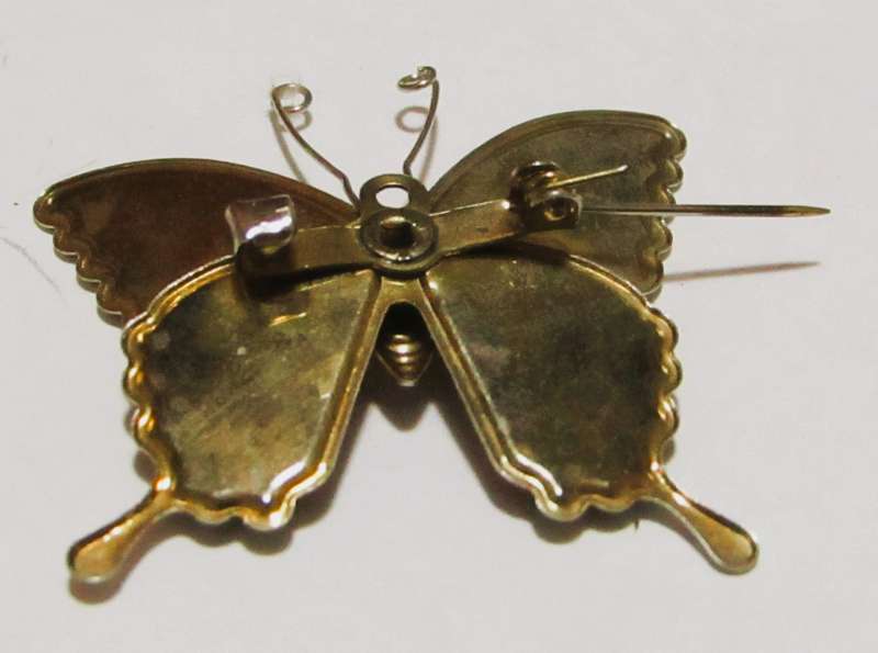 Vintage Silver Tone Butterfly Brooch with Lacquered Glitter Wings