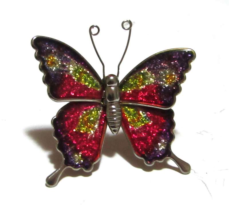 Vintage Silver Tone Butterfly Brooch with Lacquered Glitter Wings