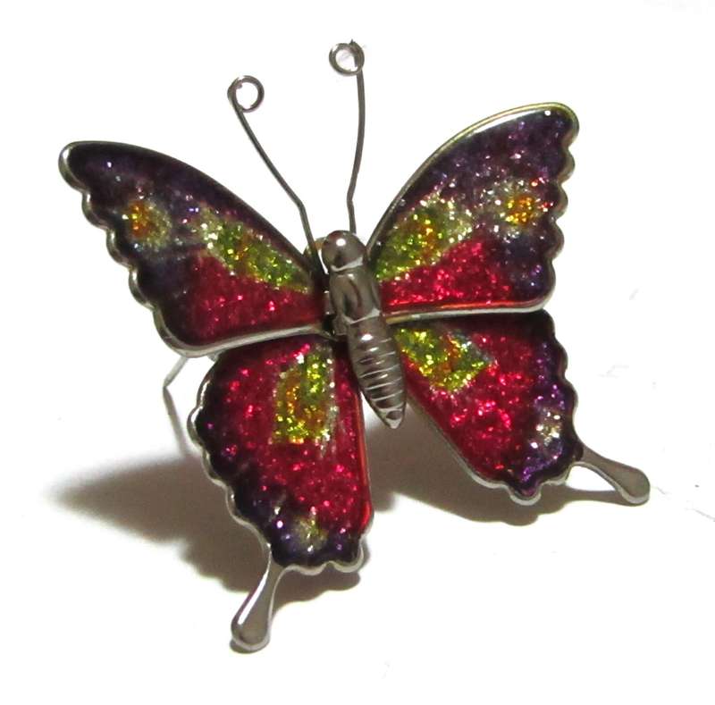 Vintage Silver Tone Butterfly Brooch with Lacquered Glitter Wings