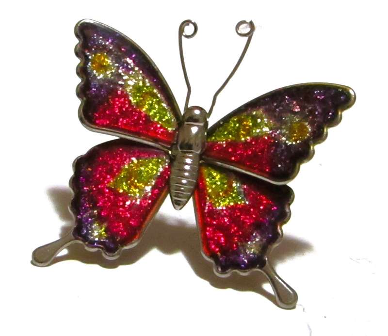 Vintage Silver Tone Butterfly Brooch with Lacquered Glitter Wings