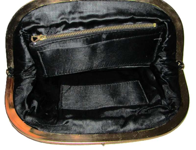 Vintage Pigalle Black Fabric Evening Bag with Gilt Trim and Black Handle