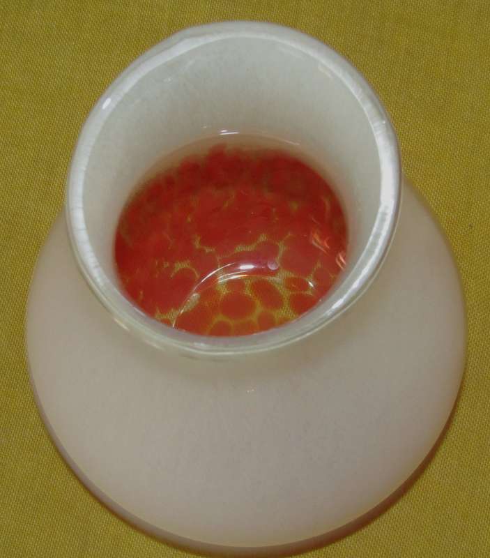 Large Vintage Handblown Semi-Opaque White and Deep Orange Speckled Confetti Studio Art Glass Vase