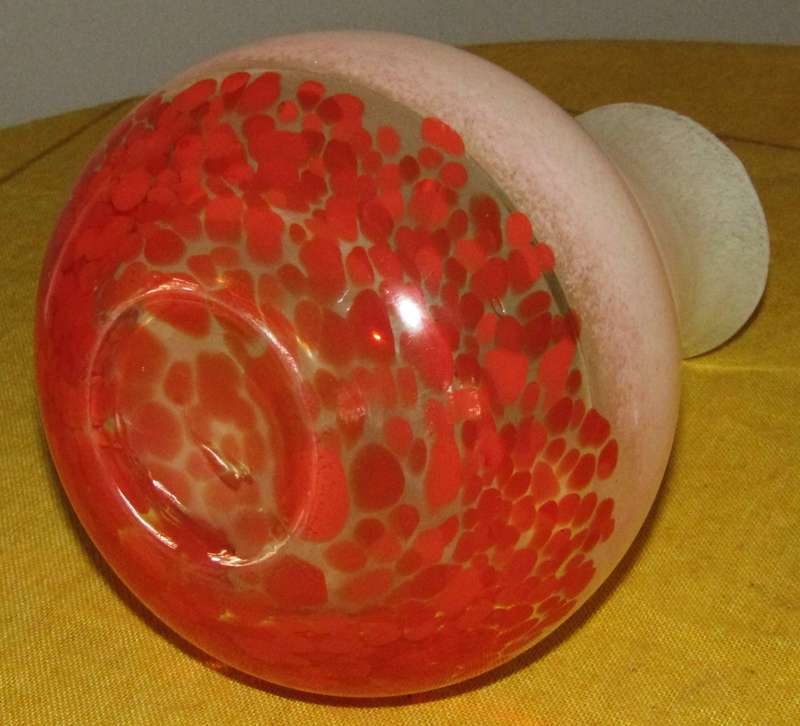 Large Vintage Handblown Semi-Opaque White and Deep Orange Speckled Confetti Studio Art Glass Vase