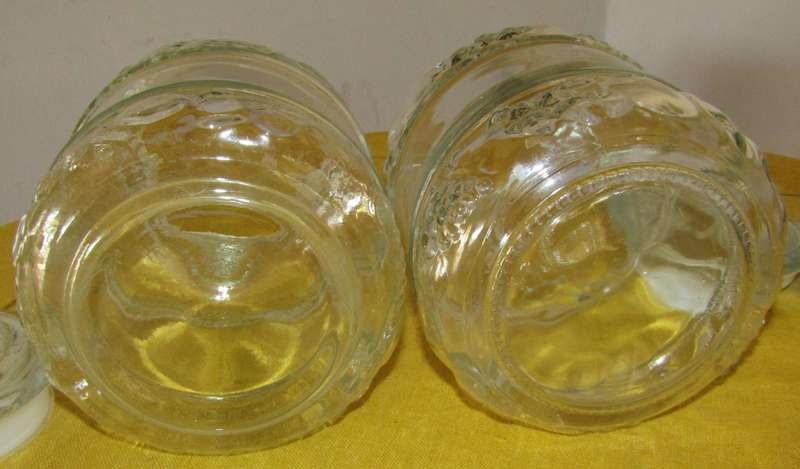 Vintage Pair of Embossed Clear Glass Lidded Kitchen Storage Jars by KIG Indonesia