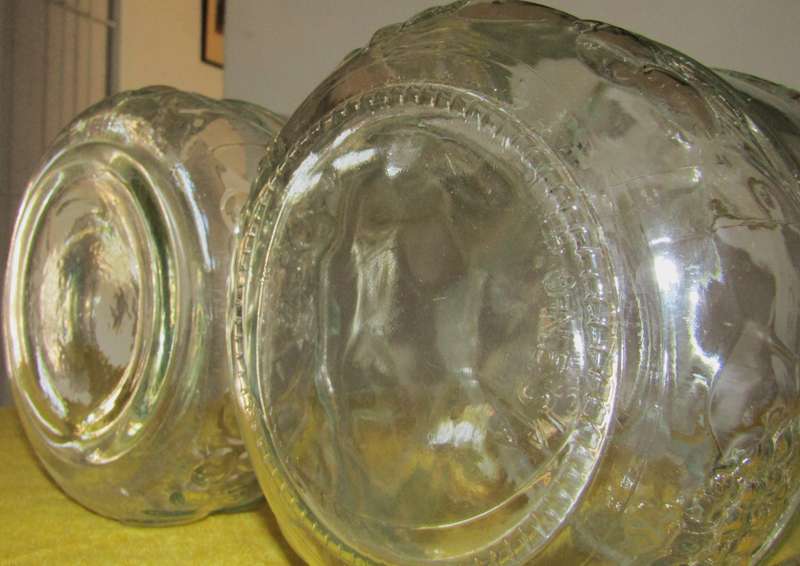 Vintage Pair of Embossed Clear Glass Lidded Kitchen Storage Jars by KIG Indonesia