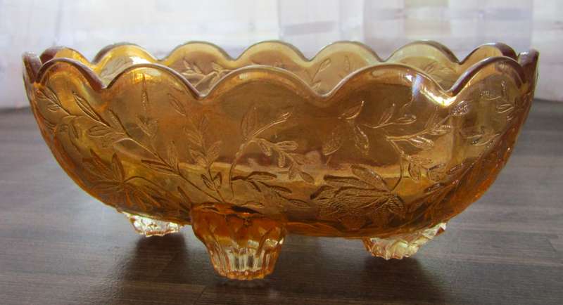 Vintage Marigold Carnival Glass Footed Small Oval Candy Dish