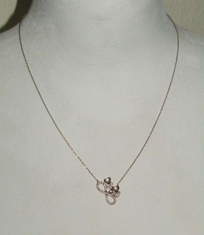 Vintage Rose Gold Plated 925 silver Love and Infinity Pendant Necklace