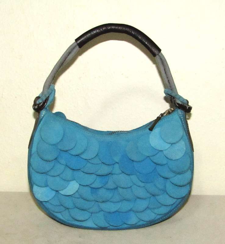 Vintage Umbro Bright Blue Faux Suede Bag with Brown Leather Accents