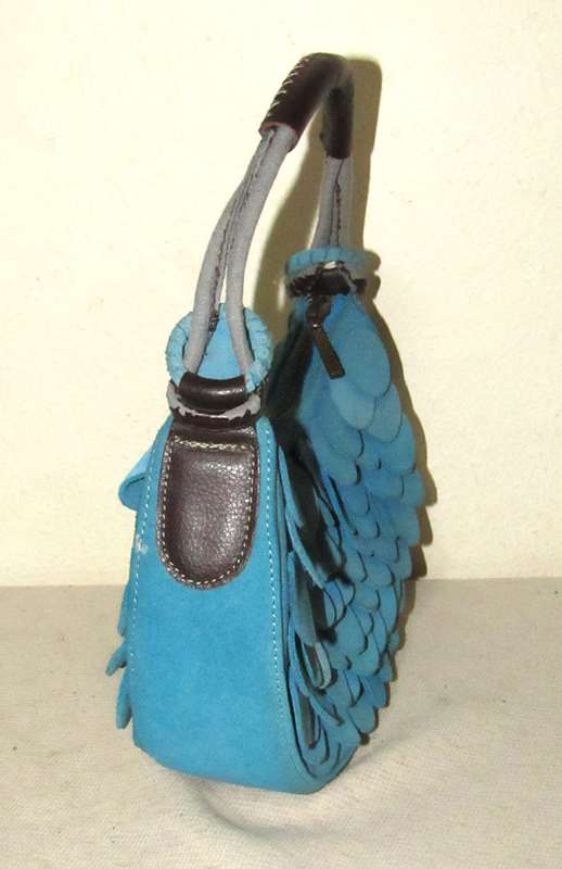 Vintage Umbro Bright Blue Faux Suede Bag with Brown Leather Accents