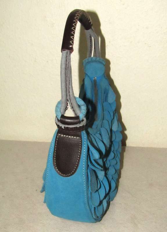 Vintage Umbro Bright Blue Faux Suede Bag with Brown Leather Accents