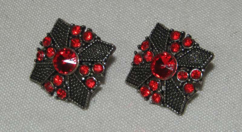 Vintage Antique Silver-Tone and Red Rhinestone Cross Earrings