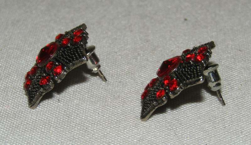 Vintage Antique Silver-Tone and Red Rhinestone Cross Earrings