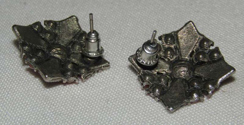 Vintage Antique Silver-Tone and Red Rhinestone Cross Earrings