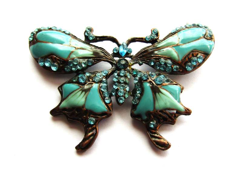 Vintage Copper-Tone and Blue Enamel Butterfly Brooch Pin