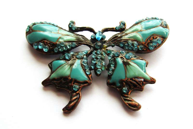 Vintage Copper-Tone and Blue Enamel Butterfly Brooch Pin