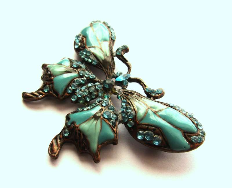 Vintage Copper-Tone and Blue Enamel Butterfly Brooch Pin