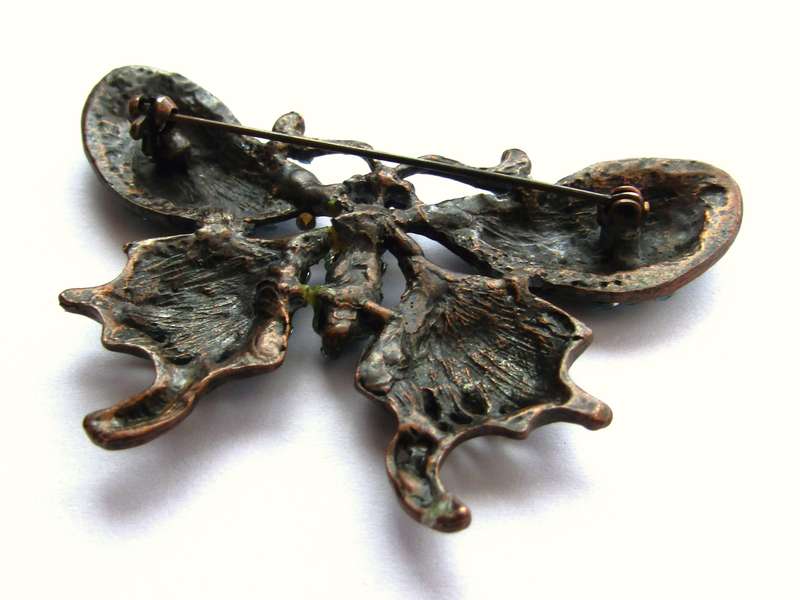 Vintage Copper-Tone and Blue Enamel Butterfly Brooch Pin