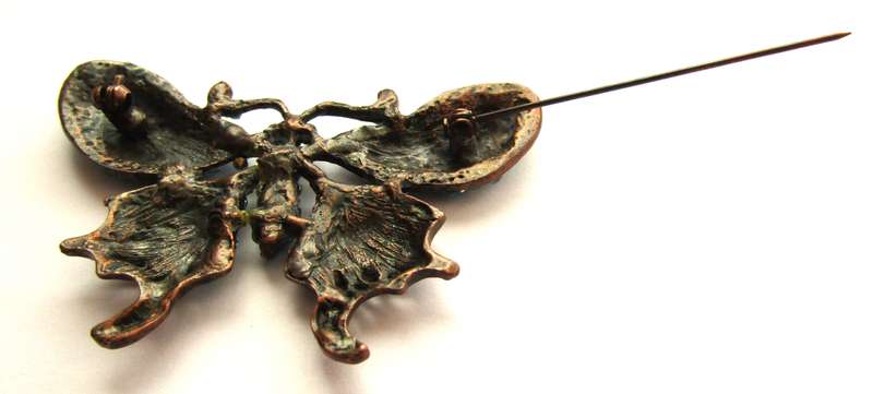 Vintage Copper-Tone and Blue Enamel Butterfly Brooch Pin