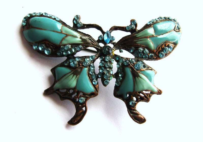 Vintage Copper-Tone and Blue Enamel Butterfly Brooch Pin