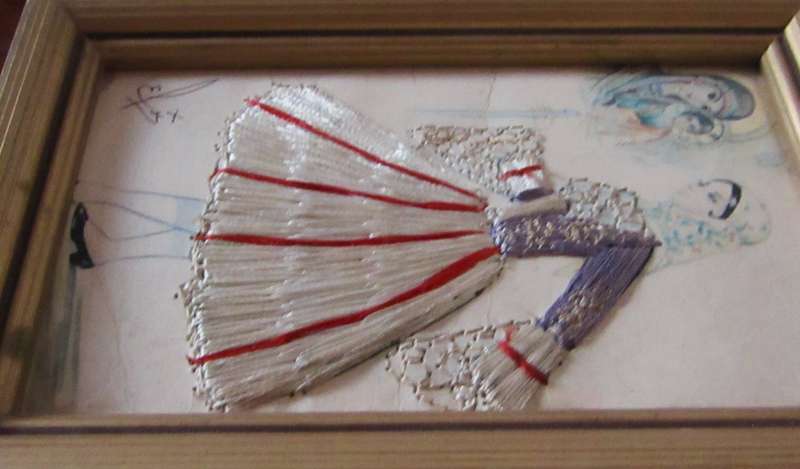 Vintage Framed Elsi Gumier Embroidered Postcard, Hydra, c1950