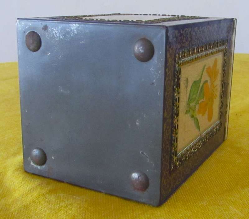 Antique, Cobalt Blue and Gold Tea Caddy Tin with Botanical Sketches