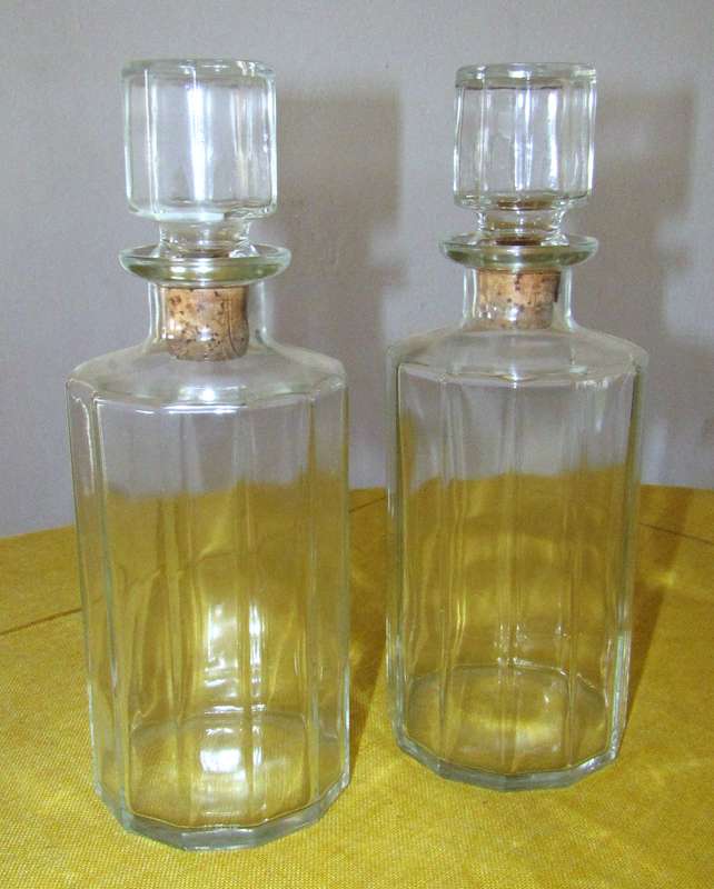 Pair of Vintage Bormioli Italian Faceted Decanters and Luminarc France Octime Ice Bucket