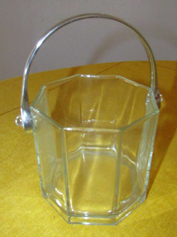 Pair of Vintage Bormioli Italian Faceted Decanters and Luminarc France Octime Ice Bucket