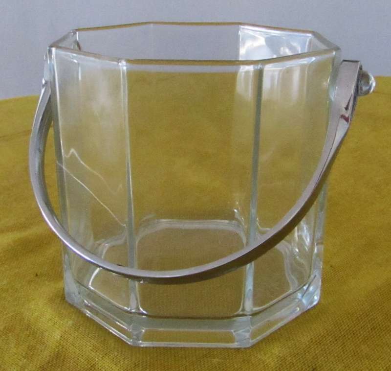 Pair of Vintage Bormioli Italian Faceted Decanters and Luminarc France Octime Ice Bucket