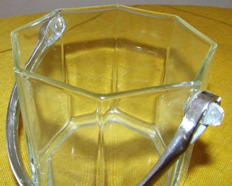 Pair of Vintage Bormioli Italian Faceted Decanters and Luminarc France Octime Ice Bucket