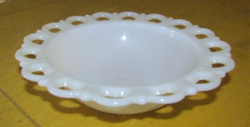 Vintage Lace Edged White Milk Glass Bowl