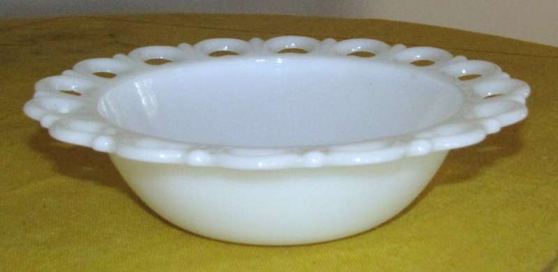 Vintage Lace Edged White Milk Glass Bowl