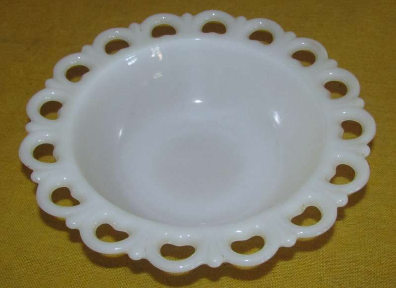 Vintage Lace Edged White Milk Glass Bowl