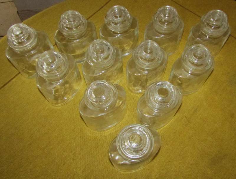 Set of 12 Antique Clear Glass Apothecary Jars with Glass Stoppers (Pre-1930)