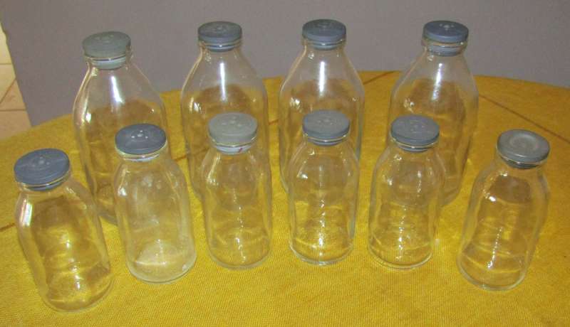 Vintage Set of 10 Clear Glass Apothecary Bottles with Rubber Stoppers