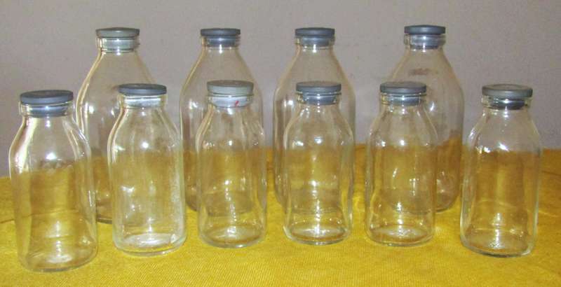 Vintage Set of 10 Clear Glass Apothecary Bottles with Rubber Stoppers