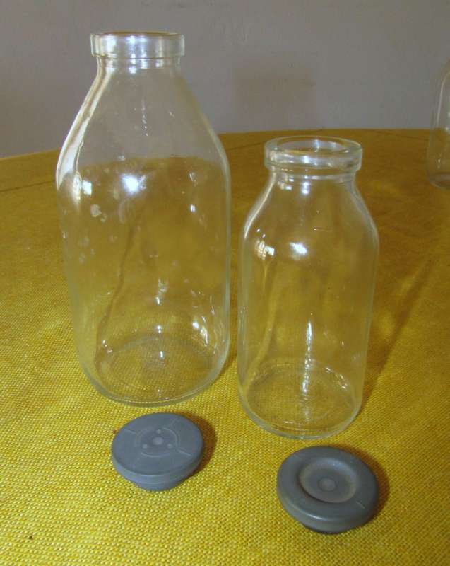 Vintage Set of 10 Clear Glass Apothecary Bottles with Rubber Stoppers