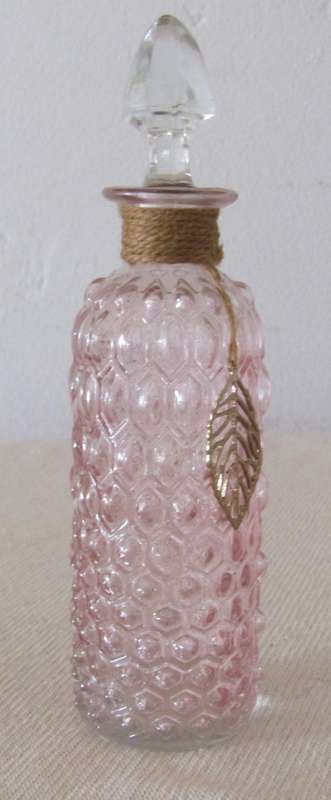 Vintage Soft Pink Embossed Perfume Bottle with Clear Glass Stopper