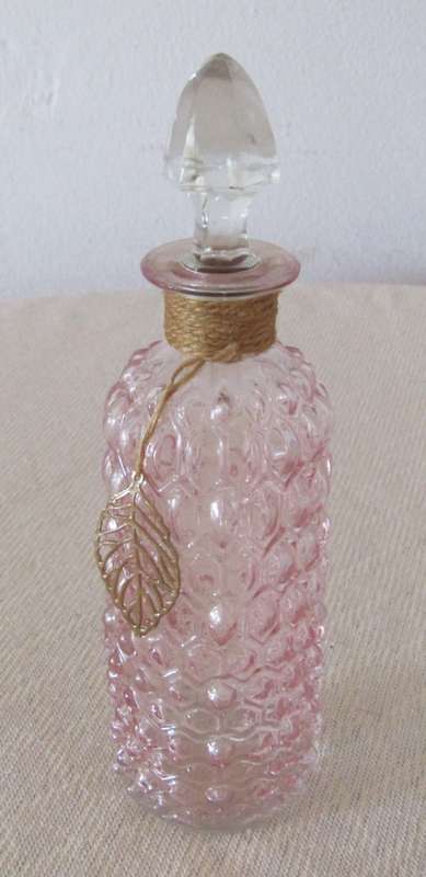 Vintage Soft Pink Embossed Perfume Bottle with Clear Glass Stopper