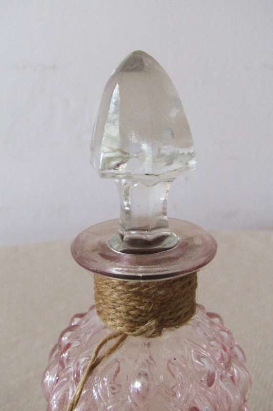 Vintage Soft Pink Embossed Perfume Bottle with Clear Glass Stopper